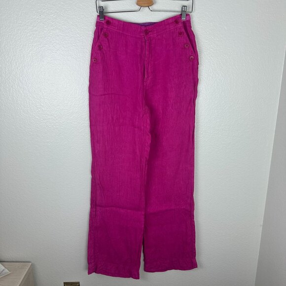 Sundance Oaklee Easy Linen Pants 6 Fuchsia Pink High Rise Straight Leg - Picture 2 of 10